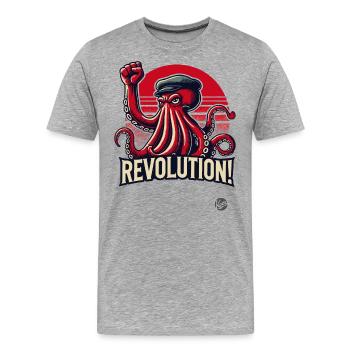 Pieuvre révolutionnaire avec poing levé - T-shirt bio Premium Homme - gris chiné - Devant - Damien (186cm)