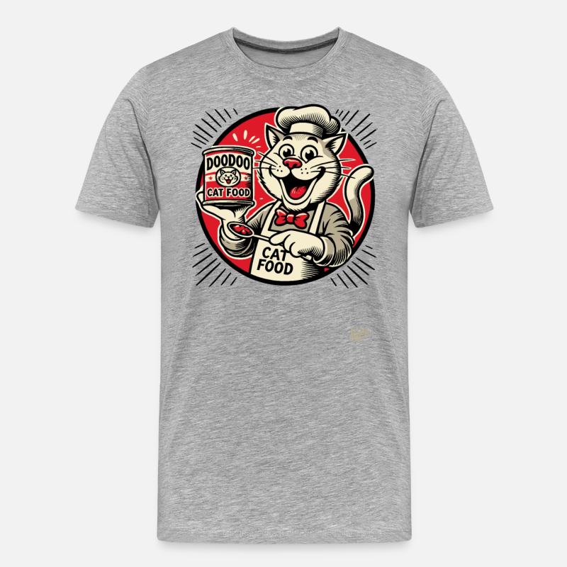 lecker DooDoo Katzenfutter mit Koch-Katze - Männer Premium Bio T-Shirt - Grau meliert