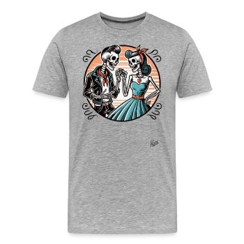 Paire de squelettes rétro rockabilly - T-shirt bio Premium Homme - gris chiné - Devant - Damien (186cm)