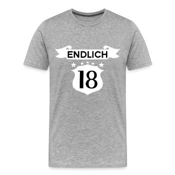 endlich 18 Geburtstag 18 Geburtstagsgeschenk - Männer Premium Bio T-Shirt - Grau meliert - Vorne - Damien (186cm)