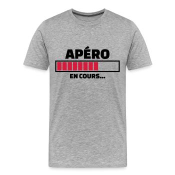 apéro en cours - T-shirt bio Premium Homme - gris chiné - Devant - Damien (186cm)