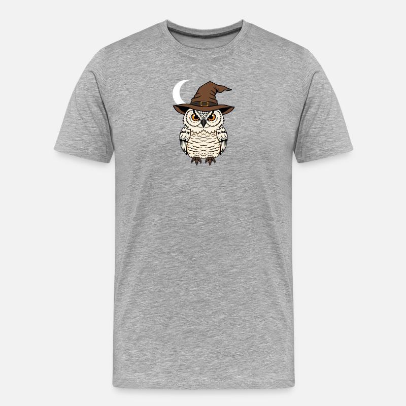 Zauberer Eule mit Hut - Männer Premium Bio T-Shirt - Grau meliert