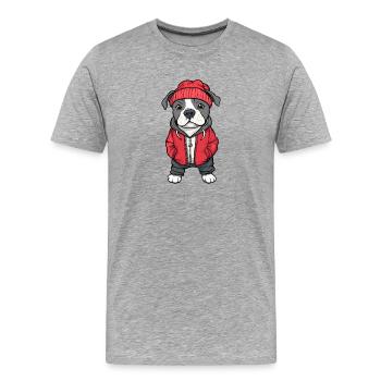 Pit Terrier Dog Cartoon - Men's Premium Organic T-Shirt - heather grey - Front - Damien (186cm)