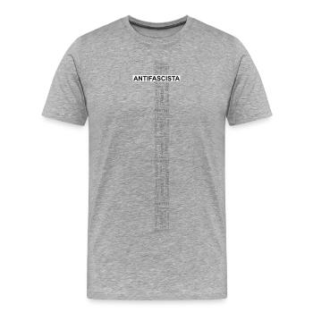 Alerte! Antifasciste ! - Art des mots noir/gris - T-shirt bio Premium Homme - gris chiné - Devant - Damien (186cm)