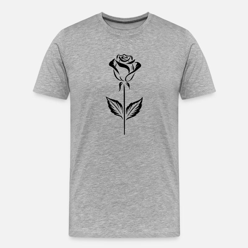 Schlichtes schwarzes Rosendesign - Männer Premium Bio T-Shirt - Grau meliert