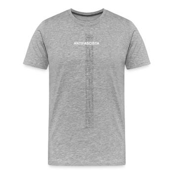 Alerte! Antifasciste ! - Word art blanc/gris - T-shirt bio Premium Homme - gris chiné - Devant - Damien (186cm)