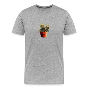 Kleiner grüner Kaktus im Blumentopf - Männer Premium Bio T-Shirt - Grau meliert - Vorne - Damien (186cm)