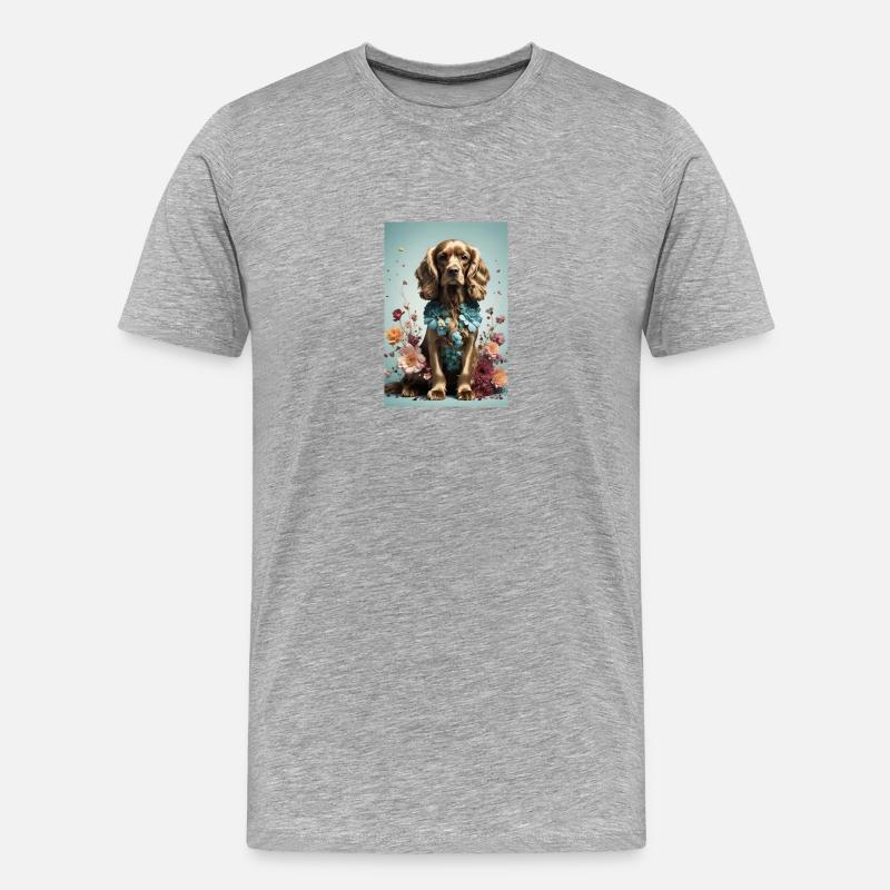 Cocker brun avec des fleurs - T-shirt bio Premium Homme - gris chiné