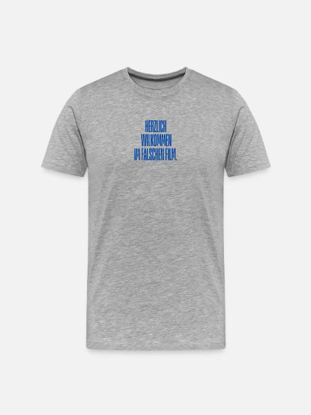 Herzlich Willkommen Im Falschen Film - Männer Premium Bio T-Shirt - Grau meliert