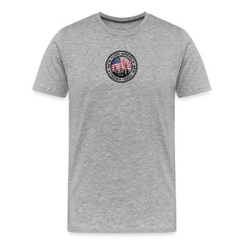 Ligne d’horizon américaine avec étreinte de drapeau - T-shirt bio Premium Homme - gris chiné - Devant - Damien (186cm)