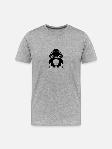 Pinguin mit Kopfhörer - Männer Premium Bio T-Shirt - Grau meliert