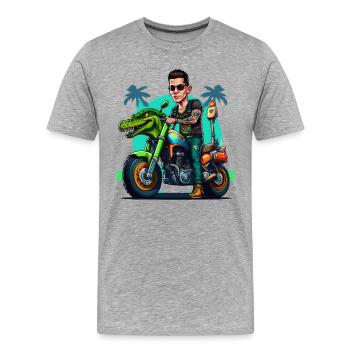 Biker, Crocodile Motorcycle, Florida, Summer, Sun - Men's Premium Organic T-Shirt - heather grey - Front - Damien (186cm)