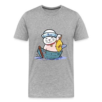 maritim Katze Katzen Fischer Fisch Fische - Männer Premium Bio T-Shirt - Grau meliert - Vorne - Damien (186cm)
