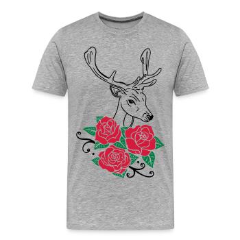 Deer Deer Antlers Roses October-Fest - Men's Premium Organic T-Shirt - heather grey - Front - Damien (186cm)