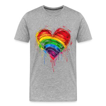 Cœur arc-en-ciel abstrait avec éclaboussures d’encre - Pride - T-shirt bio Premium Homme - gris chiné - Devant - Damien (186cm)