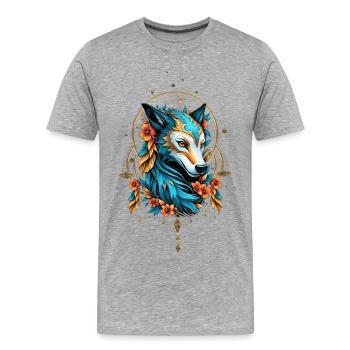 Stilisierter Wolf mit leuchtend blauem und goldenem Fell - Männer Premium Bio T-Shirt - Grau meliert - Vorne - Damien (186cm)