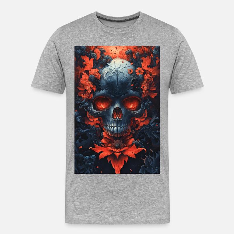 Blutrote Blüten Schädelkunst - Männer Premium Bio T-Shirt - Grau meliert