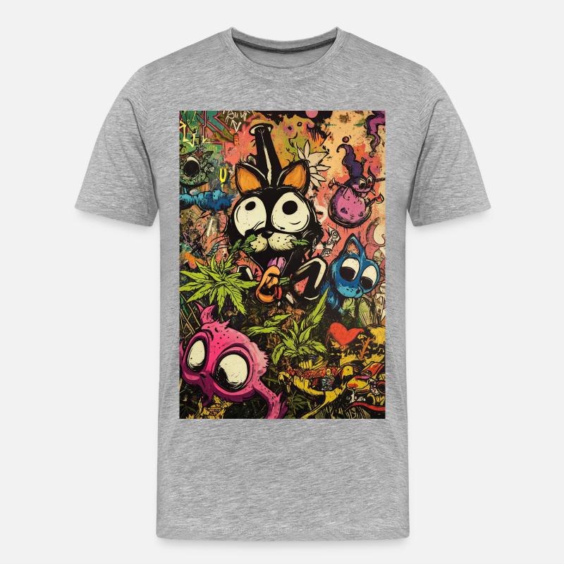 Buntes Comic-Monster Graffiti - Männer Premium Bio T-Shirt - Grau meliert