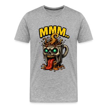 Tasse de café démoniaque MMM - T-shirt bio Premium Homme - gris chiné - Devant - Damien (186cm)