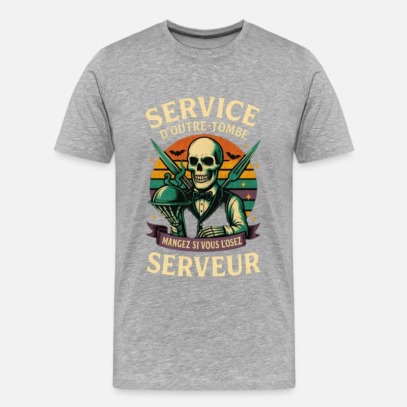 Restaurant-Server - Halloween-Skelett - Männer Premium Bio T-Shirt - Grau meliert