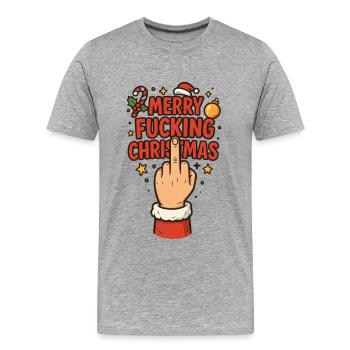 Mittelfinger Merry Fucking Christmas - Männer Premium Bio T-Shirt - Grau meliert - Vorne - Damien (186cm)