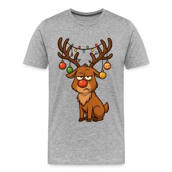 Rudolph Rentier mit Weihnachts schmuck - Männer Premium Bio T-Shirt - Grau meliert - Vorne - Damien (186cm)
