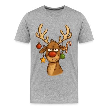 Cerf Rudolph Joyeux Noël doux - T-shirt bio Premium Homme - gris chiné - Devant - Damien (186cm)