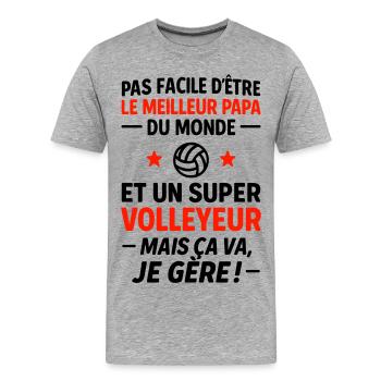 Volleyball – Super Papa Volleyeur - T-shirt bio Premium Homme - gris chiné - Devant - Damien (186cm)