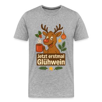 Drôle de renne de vin chaud - T-shirt bio Premium Homme - gris chiné - Devant - Damien (186cm)