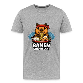 Ramen et capybara relaxant - T-shirt bio Premium Homme - gris chiné - Devant - Damien (186cm)