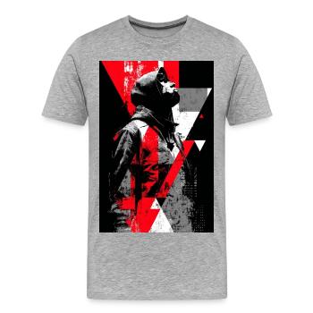Geometrisches Streetart-Porträt mit Maskenfigur - Männer Premium Bio T-Shirt - Grau meliert - Vorne - Damien (186cm)