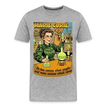 Marie Curie Curious - T-shirt bio Premium Homme - gris chiné - Devant - Damien (186cm)
