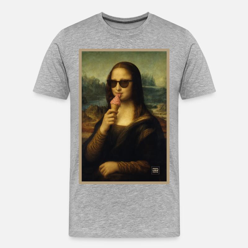 Mona Lisa leckt Eiscreme - Männer Premium Bio T-Shirt - Grau meliert