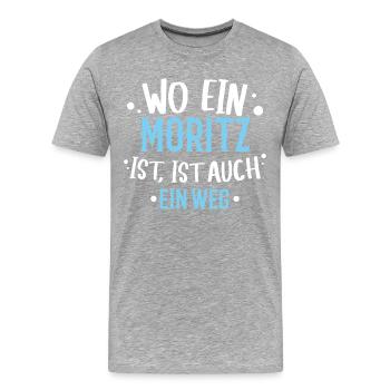 Wo ein Moritz ist, ist ein Weg / Geburtstag, Name - Männer Premium Bio T-Shirt - Grau meliert - Vorne - Damien (186cm)