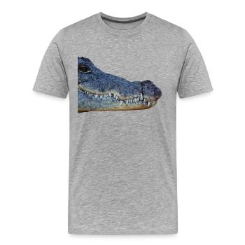 Krokodil, Kopf, Reptil, - Männer Premium Bio T-Shirt - Grau meliert - Vorne - Damien (186cm)