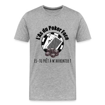 T-shirt L'As du Poker Face - T-shirt bio Premium Homme - gris chiné - Devant - Damien (186cm)