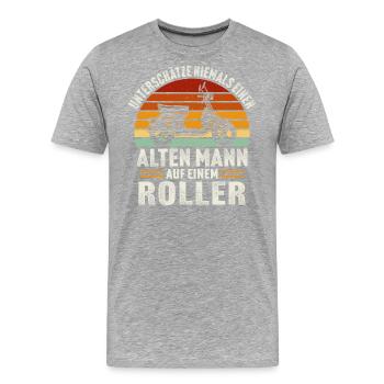 Alten mann aut einem motorroller rollerfahren - Männer Premium Bio T-Shirt - Grau meliert - Vorne - Damien (186cm)