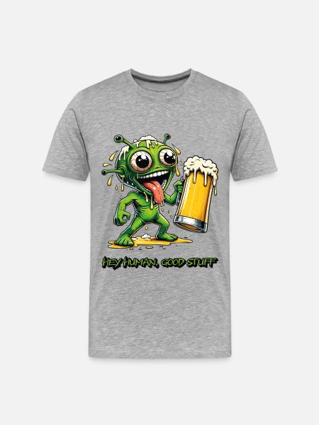 Alien`s Favorite Brew - Männer Premium Bio T-Shirt - Grau meliert
