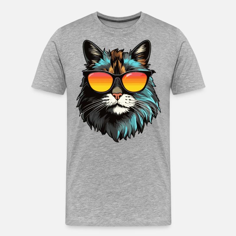 Chat Main-Coon avec lunettes de soleil - T-shirt bio Premium Homme - gris chiné
