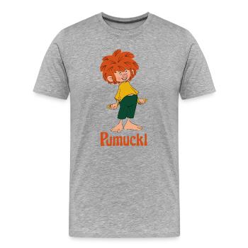 Pumuckl Mit Frecher Pose Und Verschmitztem Lächeln - Männer Premium Bio T-Shirt - Grau meliert - Vorne - Damien (186cm)