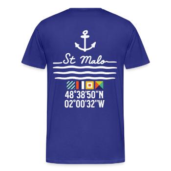 Ancre et coordonnées de St Malo - T-shirt bio Premium Homme - bleu roi - Dos - Damien (186cm)