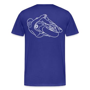 Moto de course en position inclinée - de derrière, lumineuse - T-shirt bio Premium Homme - bleu roi - Dos - Damien (186cm)