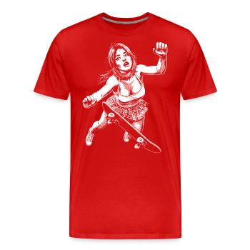 Skater in Fall – Dedication & Hardness Shirt - Men's Premium Organic T-Shirt - red - Front - Damien (186cm)
