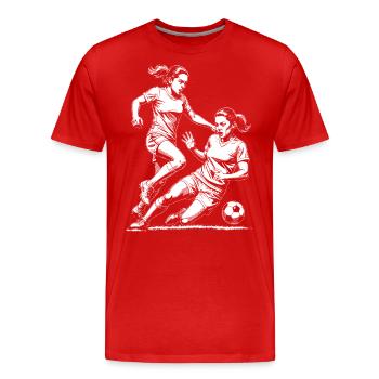Duel au football ! Maillot d’entraînement de footballeur. - T-shirt bio Premium Homme - rouge - Devant - Damien (186cm)