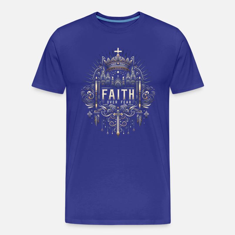 Glaube über Angst – Gothic Krone - Männer Premium Bio T-Shirt - Königsblau