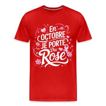 Octobre rose Lutte contre le cancer du sein - T-shirt bio Premium Homme - rouge - Devant - Damien (186cm)