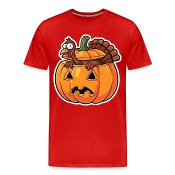 Pumpkin Heroes: Cheeky Turkey in Fall Halloween - Men's Premium Organic T-Shirt - red - Front - Damien (186cm)