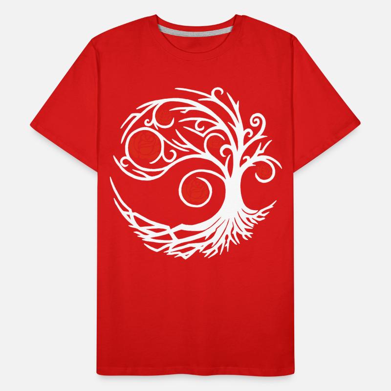 Stylized White Tree and Red Roses Men's Premium Organic T-Shirt