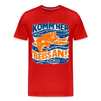 Viens ici, prends une bouchée ! – Diction de la pêche - T-shirt bio Premium Homme - rouge - Devant - Damien (186cm)