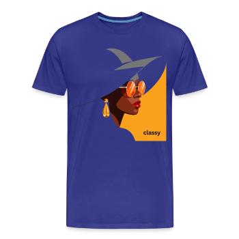 Femme élégante avec chapeau et lunettes de soleil - T-shirt bio Premium Homme - bleu roi - Devant - Damien (186cm)